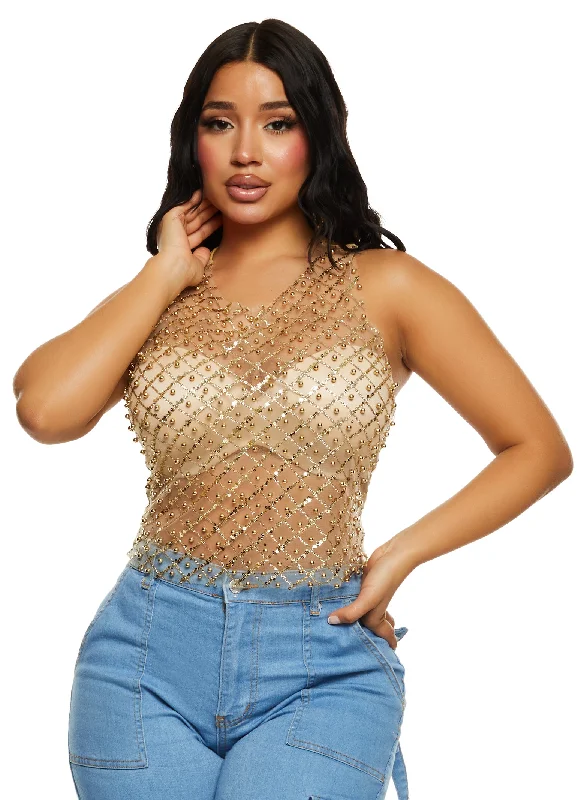 Beaded Mesh Tank Top