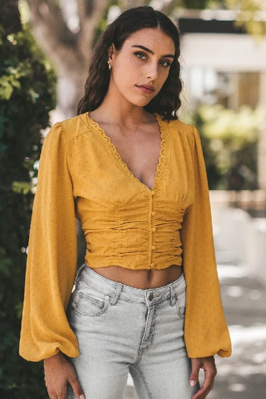 Detailed Cropped Mustard Blouse