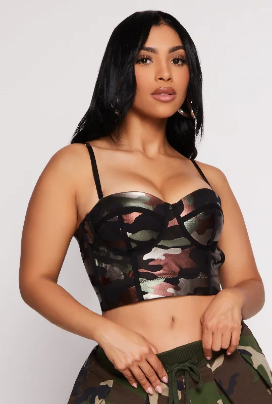 Camo Mesh Cropped Bustier Top