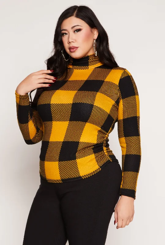 Plus Size Buffalo Plaid Mock Neck Top