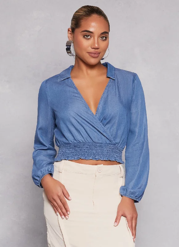 Chambray Faux Wrap Crop Top