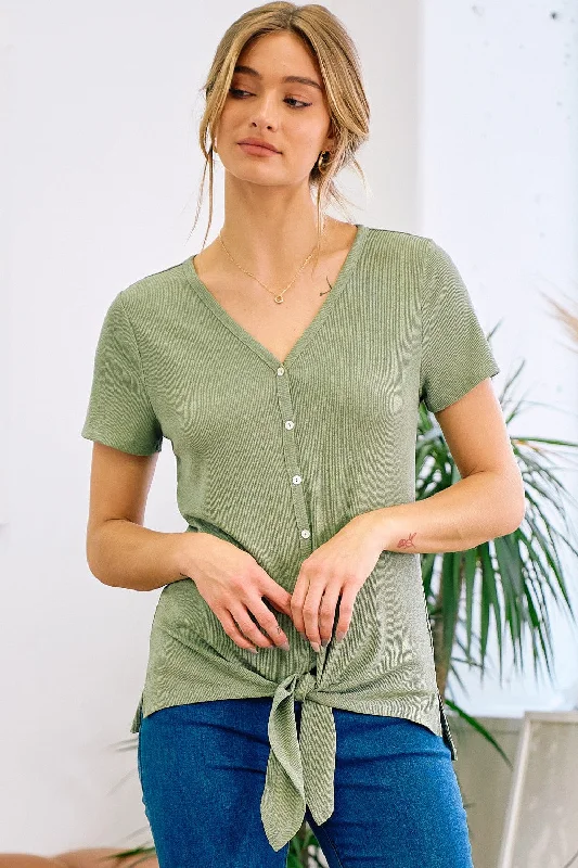 Front Tie Olive Top