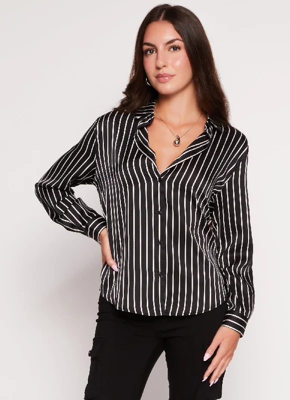 Satin Striped Button Front Shirt