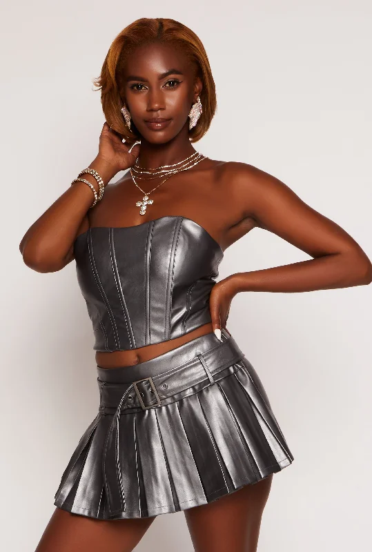 Haute Monde Faux Leather Cropped Corset Top