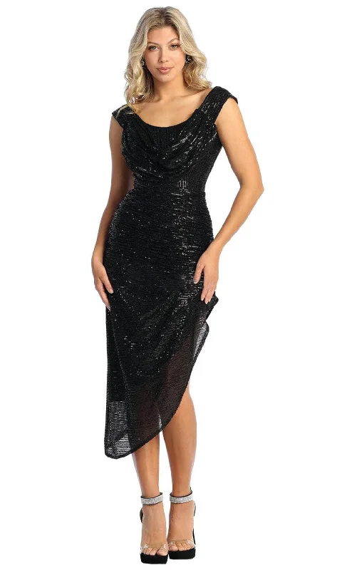 May Queen MQ1914 - Sequined Asymmetric Hem Prom Dress