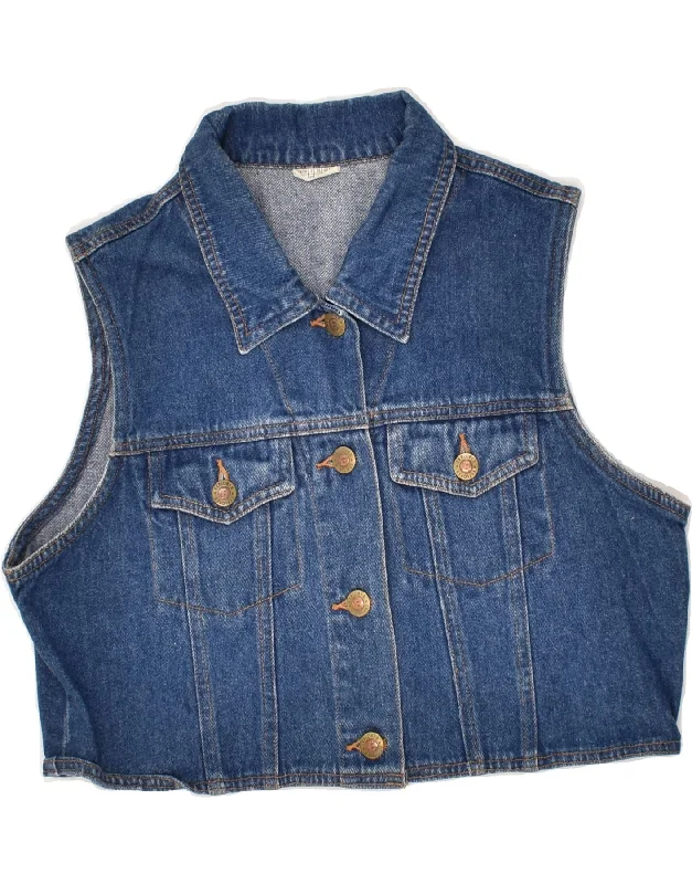 VINTAGE Womens Crop Denim Gilet UK 14 Medium  Blue Cotton