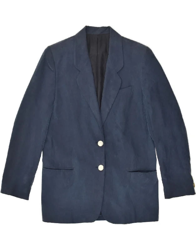 VINTAGE Womens 2 Button Blazer Jacket EU 42 Large Navy Blue Polyamide