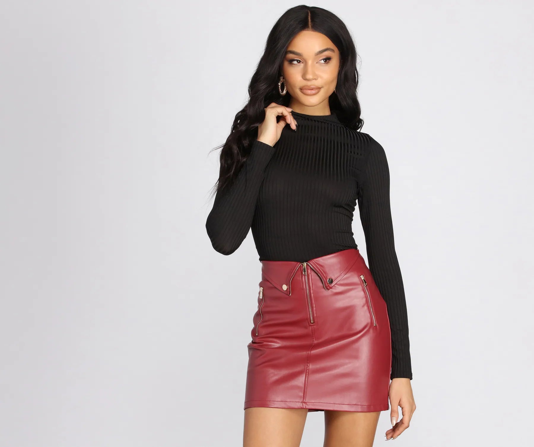 Ribbed Knit Mock Neck Crop Top