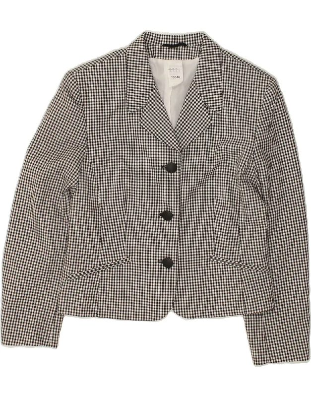 VINTAGE Womens 3 Button Blazer Jacket UK 10 Small  Grey Houndstooth