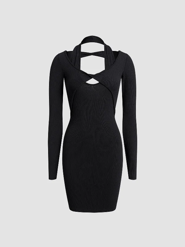 TastyHottie - Keyhole Cutout Halter Bodycon Short Dress