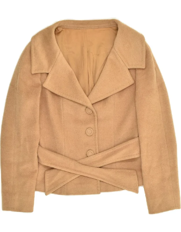 VINTAGE Womens Overcoat UK 10 Small Beige