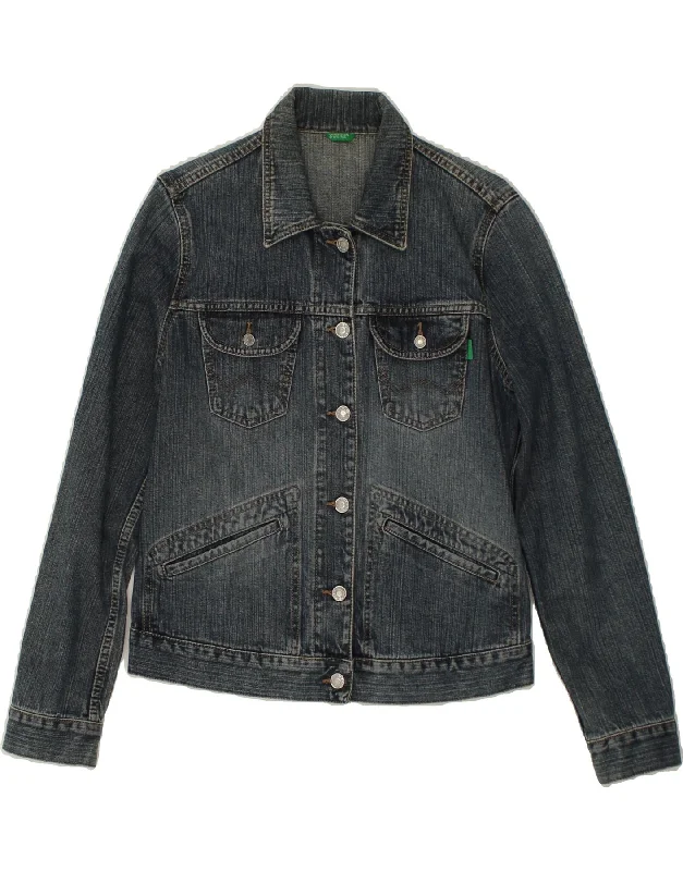 BENETTON Womens Denim Jacket UK 14 Medium Blue Cotton