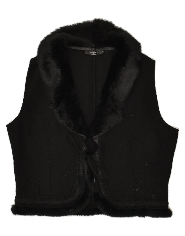 VINTAGE Womens Gilet IT 44 Medium Black Polyester