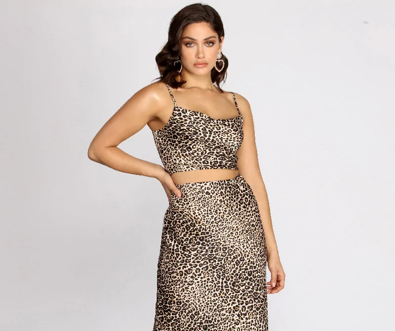 Feline Myself Satin Leopard Crop Top