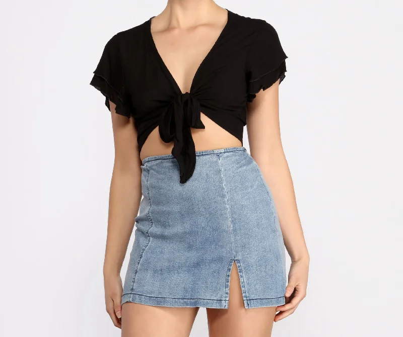 Tied Down Flutter Sleeve Tie Front Top