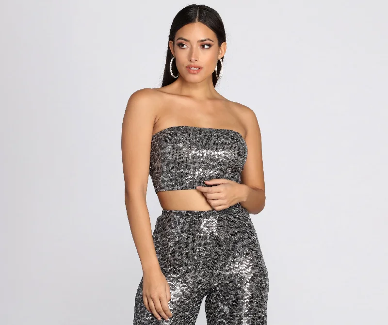 Leopard Sequin Tube Top