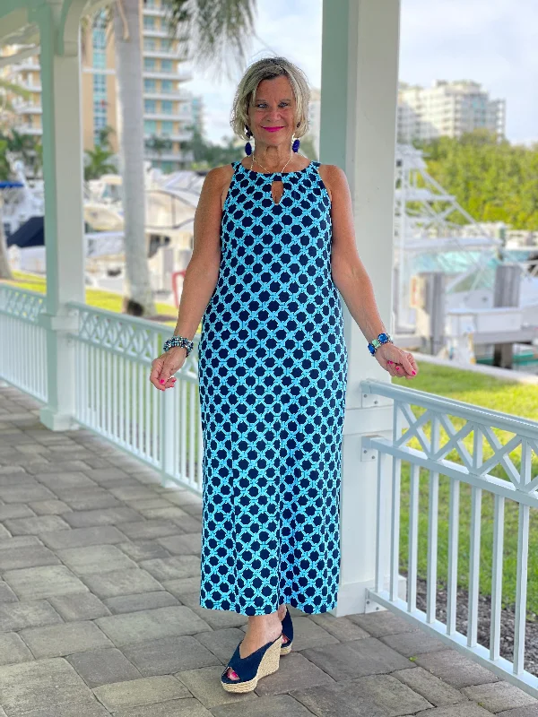 SEASIDE BLUE KEYHOLE MAXI DRESS