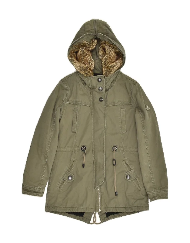 BEST COMPANY Womens Hooded Parka Jacket UK 14 Medium Khaki Cotton