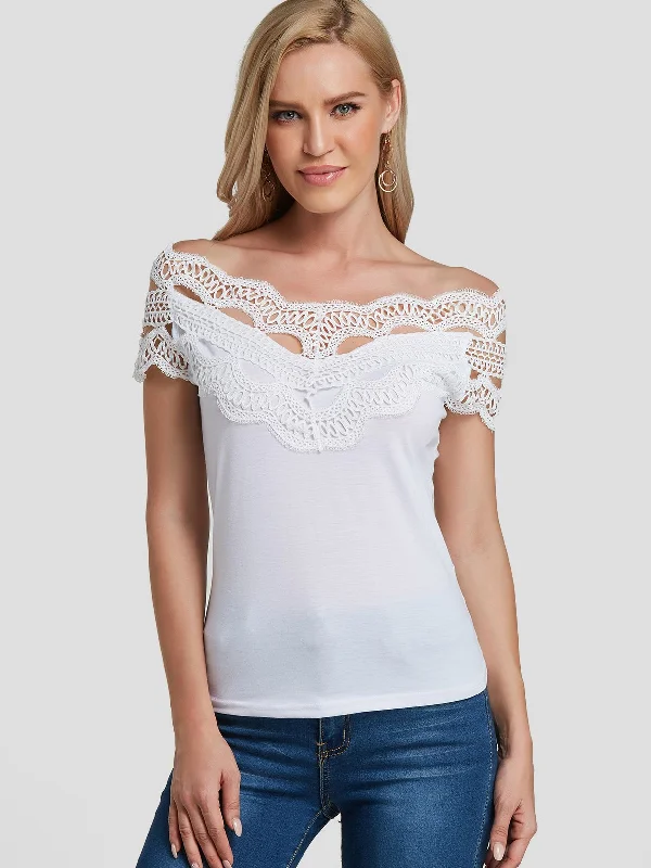 Wholesale Off The Shoulder Short Sleeve White T-Shirts