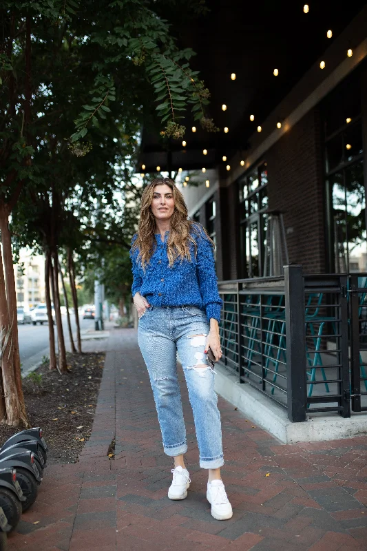 Hand Knit Nepali Wool Jill Sweater in Cobalt - XS Left