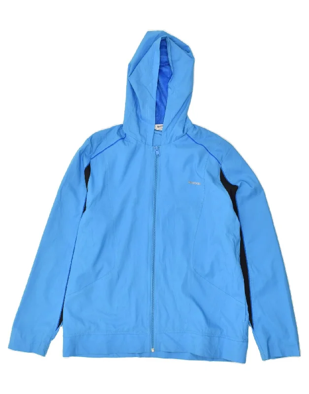 REEBOK Womens Hooded Rain Jacket UK 12-14 Medium Blue Polyester