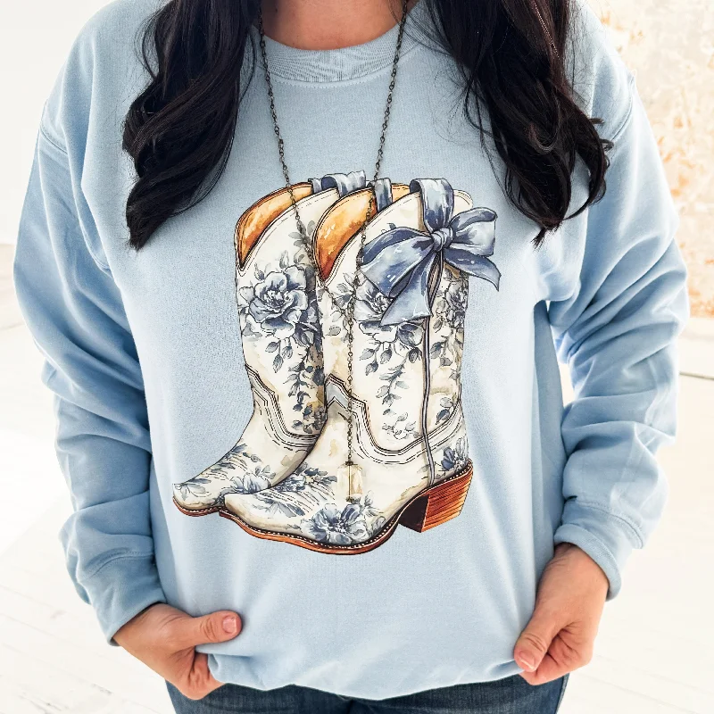 Blue Floral Boots Sweatshirt