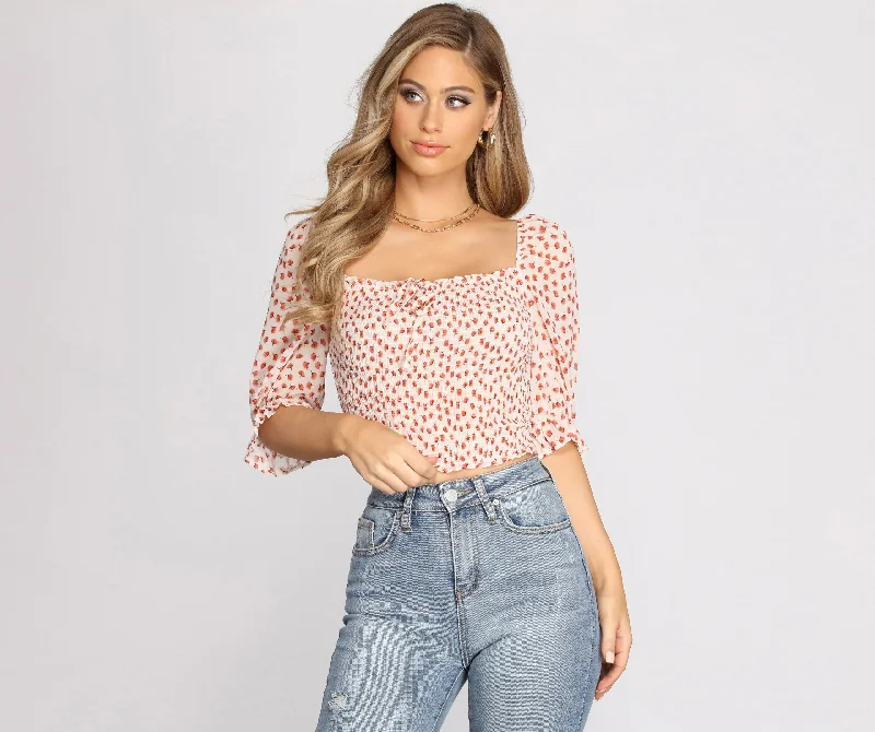 Flirtatious Florals Smocked Crop Top