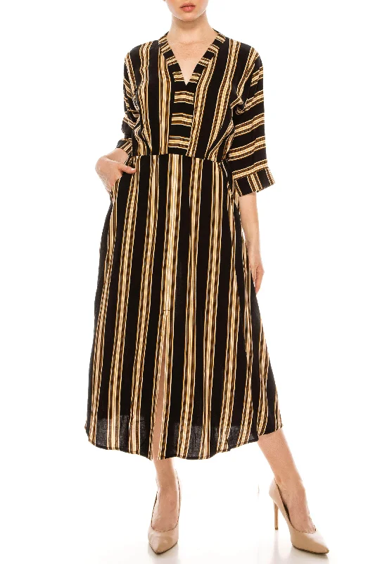 London Times T5880M - Quarter Length Sleeves V-Neck Casual Dress