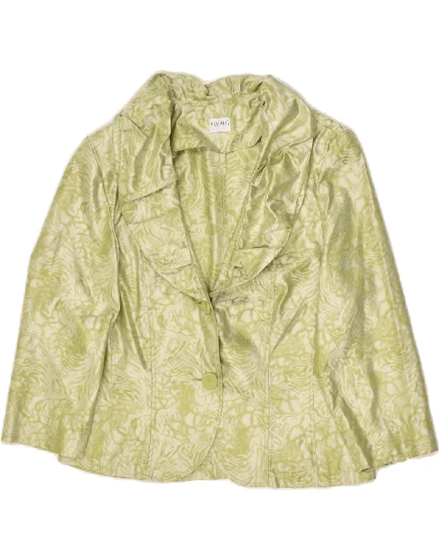 VINTAGE Womens 2 Button Blazer Jacket EU 42 Large Green Floral Polyester