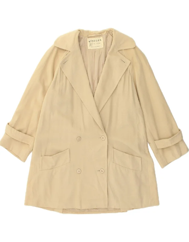 JAEGER Womens Double Breasted Coat UK 14 Medium Beige Wool