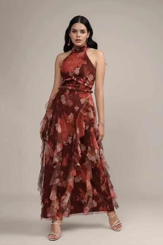 Marilyn Maxi in Deep Red Floral