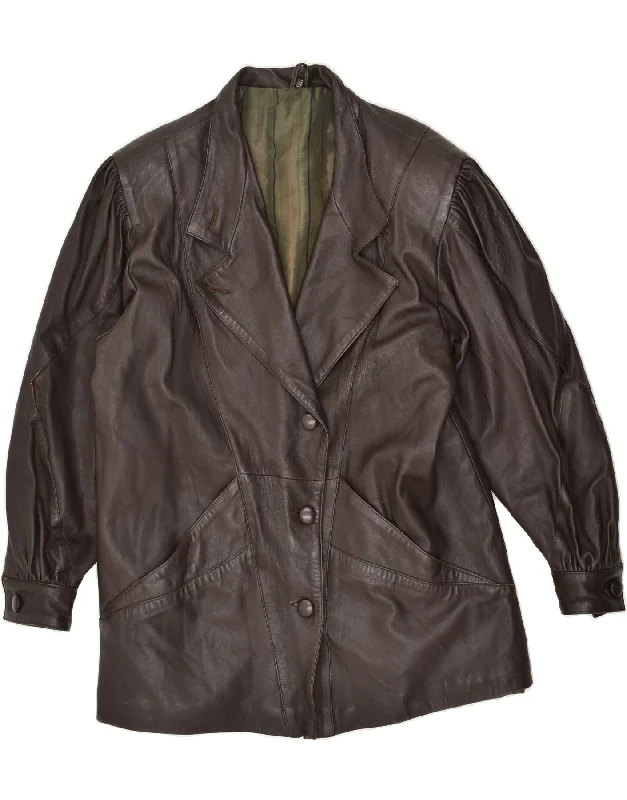 VINTAGE Womens Oversized Leather Coat IT 44 Medium Brown Leather