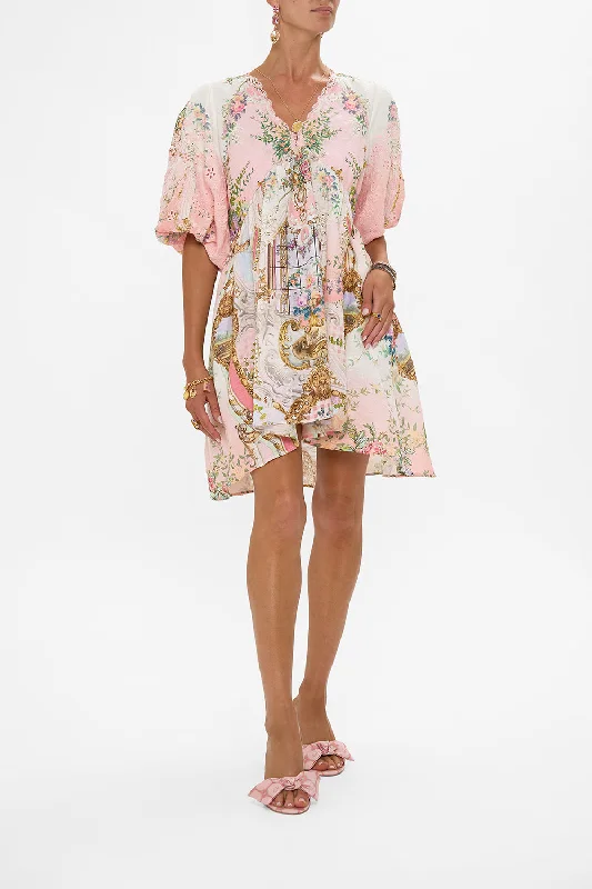 V NECK PUFF SLEEVE SHORT DRESS LISBON LULLABY