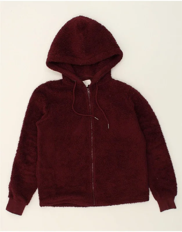 FAT FACE Womens Loose Fit Hooded Fleece Jacket UK 8 Small Burgundy