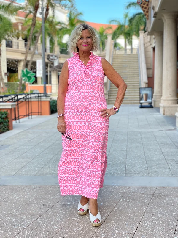 CANDY PINK RUFFLE MAXI DRESS