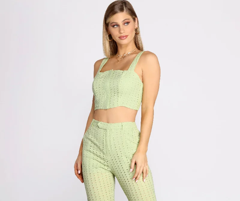 Take A Cue Eyelet Crop Top