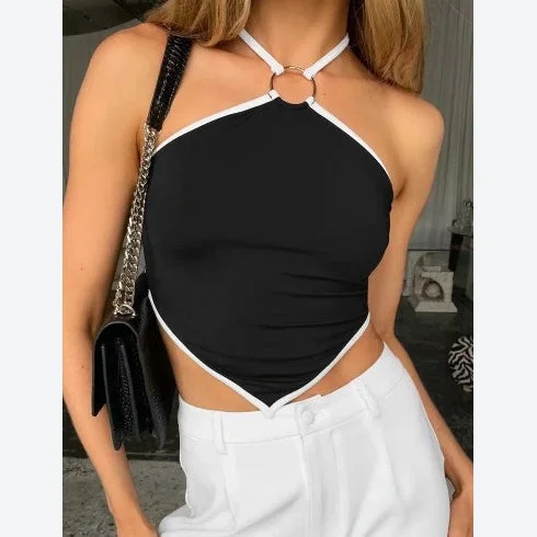 Irregular Hem Sexy Suspender Crop Tank Top Camisole Open Back