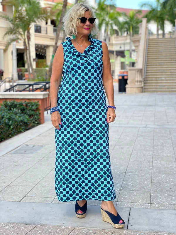 SEASIDE BLUES RUFFLE MAXI DRESS