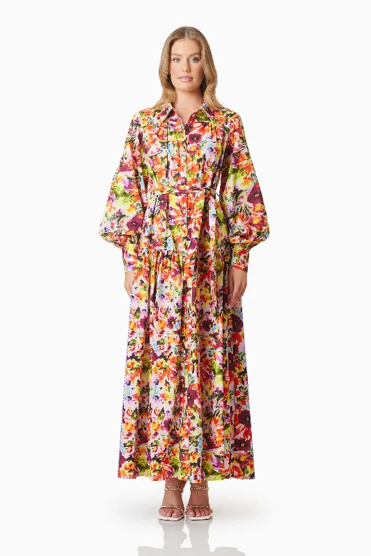 Elira Maxi Shirt Dress In Florals