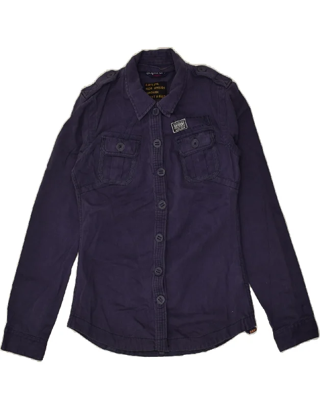 SUPERDRY Womens Military Jacket UK 12 Medium Navy Blue Cotton