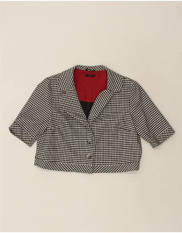 SISLEY Womens 2 Button Crop Blazer Jacket UK 14 Medium Grey Houndstooth