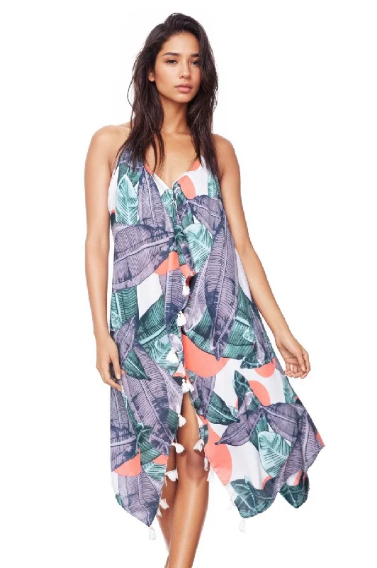 Maxi Halter Sundress Coverup in Neon Tropics Print