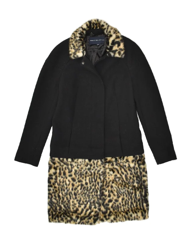 FRENCH CONNECTION Womens Overcoat UK 6 XS Black Animal Print Polyester