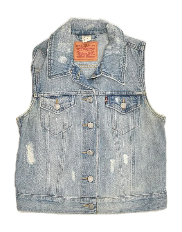 LEVI'S Womens Distressed Denim Gilet UK 10 Small Blue Cotton