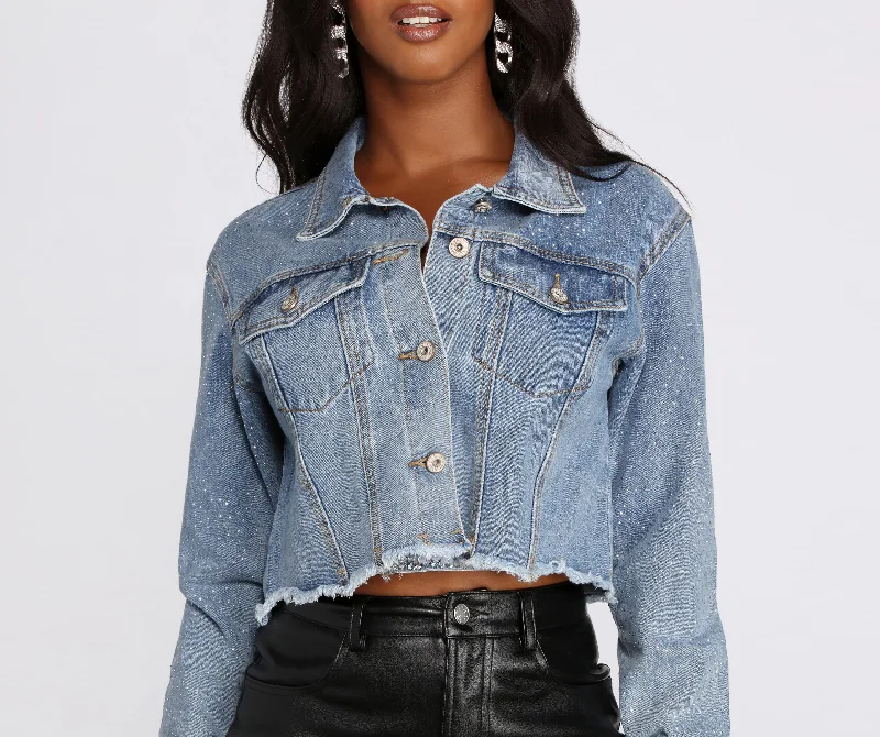 Eye Catcher Sparkling Denim Cropped Jacket