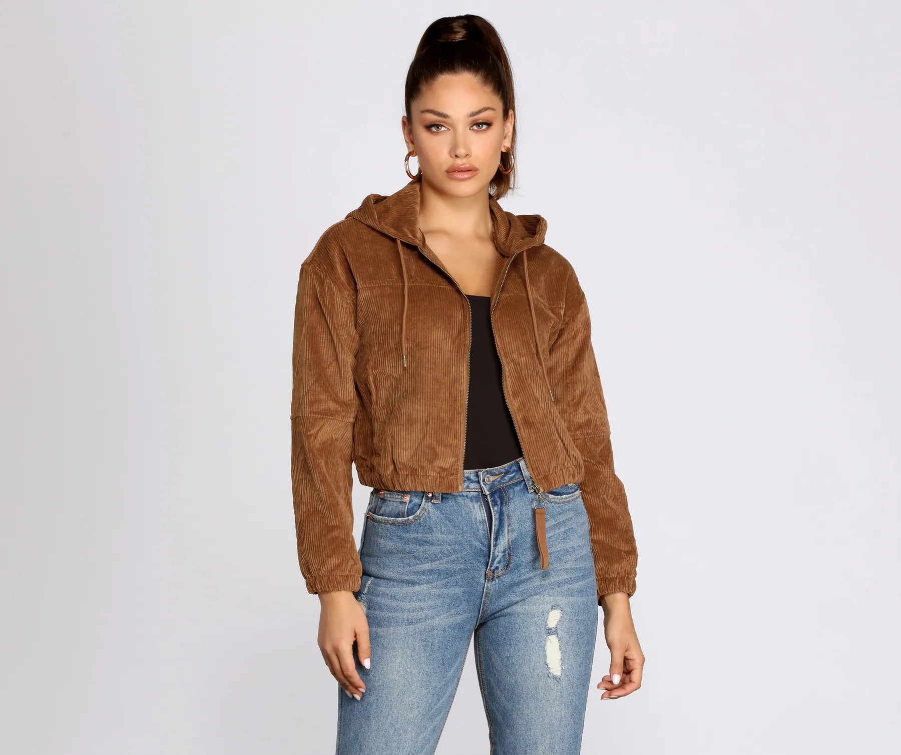 Downtown Doll Cropped Corduroy Bomber Jacket