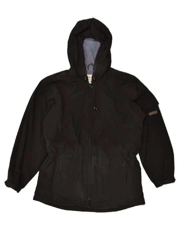 EDDIE BAUER Womens Hooded Windbreaker Jacket UK 14 Medium Black Nylon