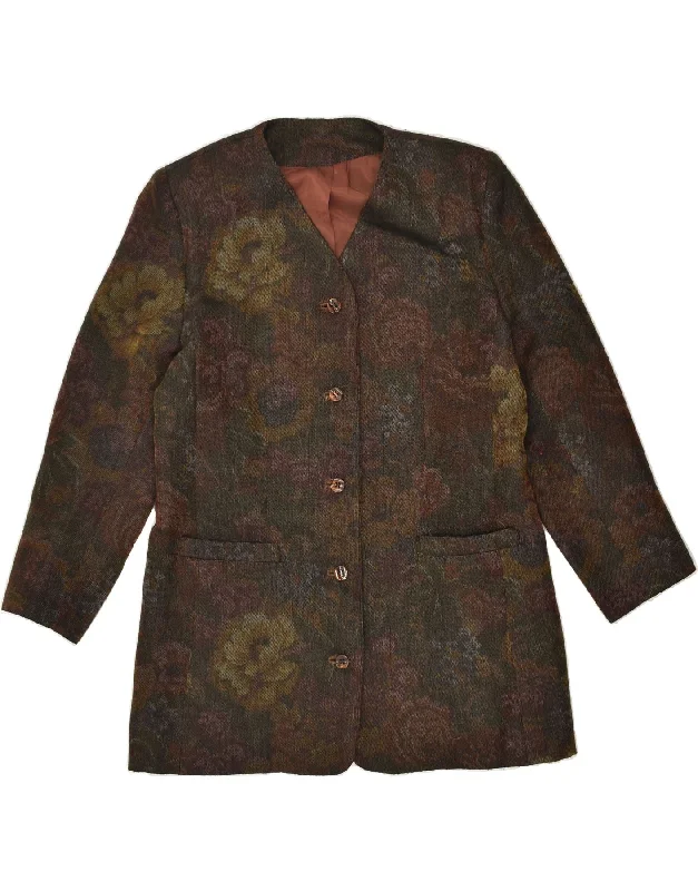 VINTAGE Womens 5 Button Blazer Jacket UK 18 XL Green Floral