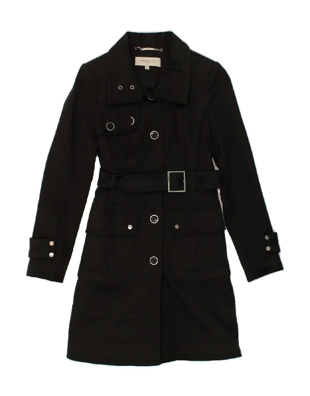 KAREN MILLEN Womens Overcoat UK 8 Small Black Cotton