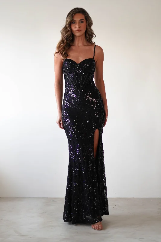 Isabel Sequin Corset Gown | Black